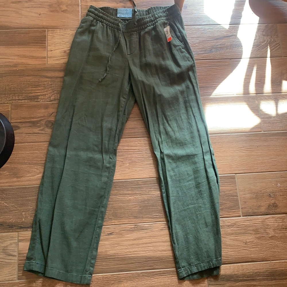 Wide leg linen drawstring waist pants